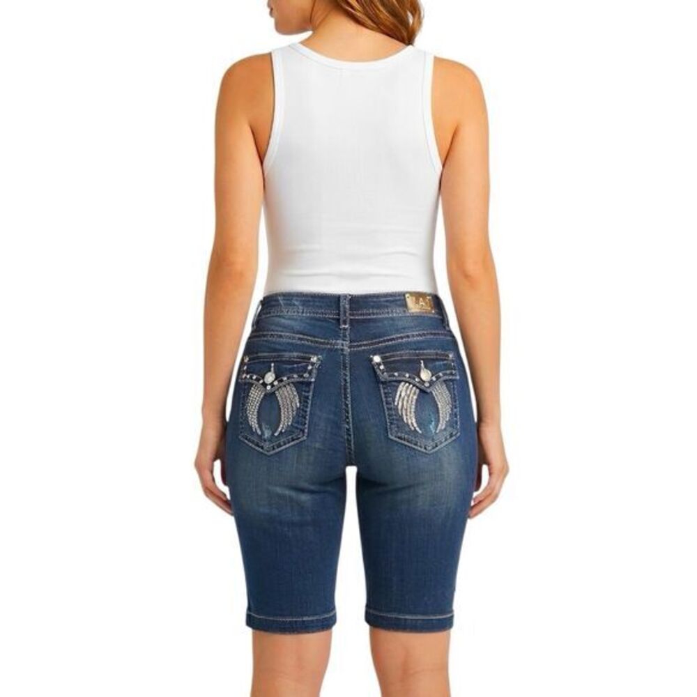 LA Idol Shorts Womens Sz 11 Thick Stitch Flap Pockets Denim Y2k Low Rise Bermuda